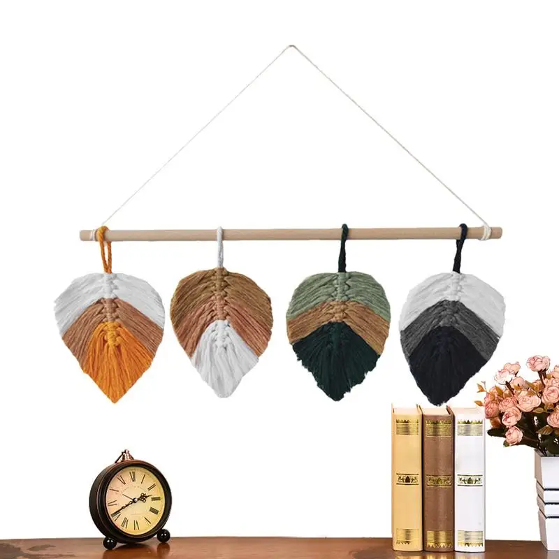 Bohemian Leaves Decor Woven Macrame Wall Art Colorful Home Ornament Cute Room Decoration For Classroom Living Room Corridor