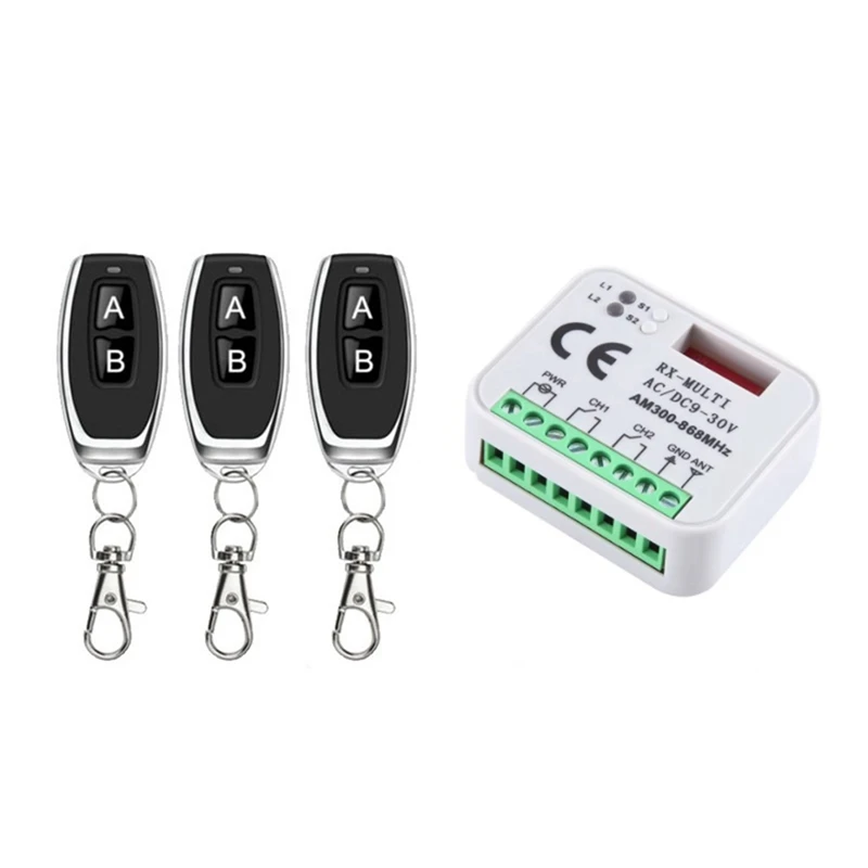 Universal Garage Door Opener Switch With 3 Remote Control RX Multi Frequency 300-868Mhz Receiver 9-30V 2CH Relay Module