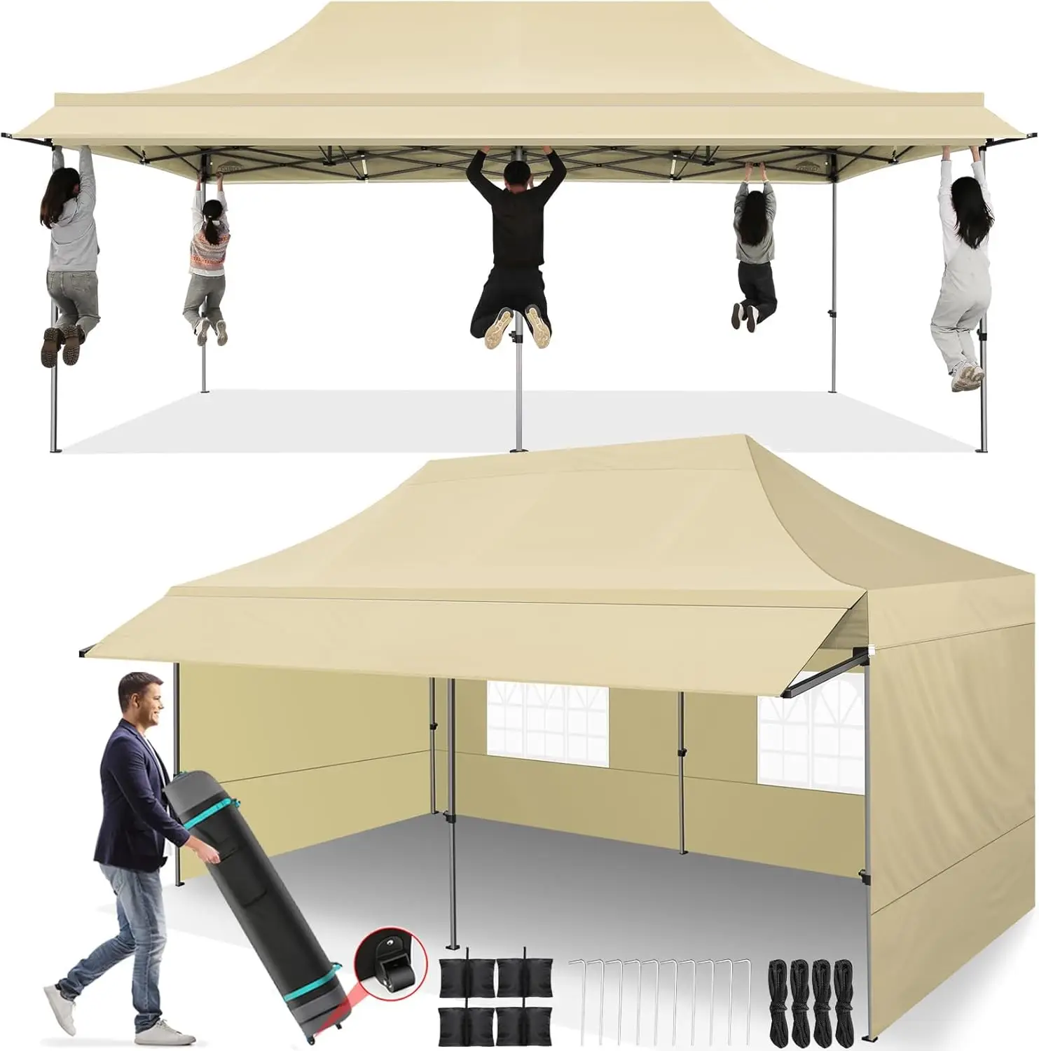 

10x20 Pop Up Canopy Tent with Awning,Heavy Duty Canopy UPF 50+ All Season Wind Waterproof Commercial Outdoor Street Vendors P