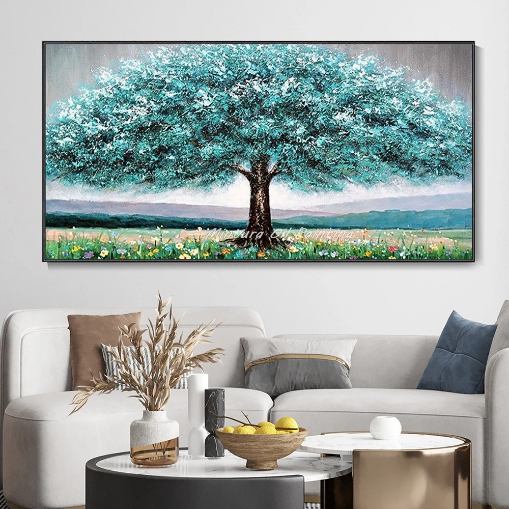 Mintura Handpainted Texture Tree Flower Oil Painting on Canvas Wall Art Picture Modern Home Decoration Abstract Landscape Poster