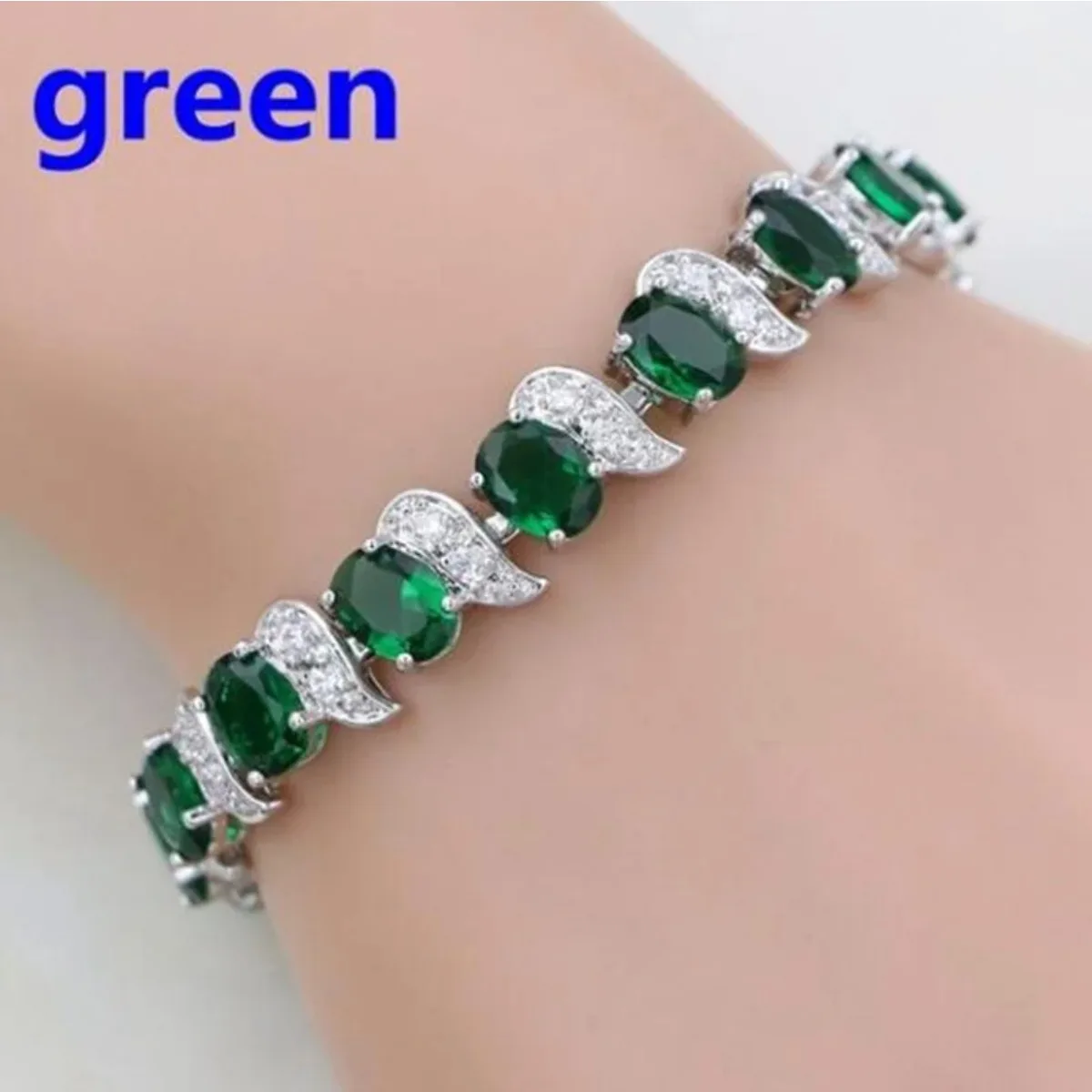 Natural Green Emerald White Topaz Silver Bracelet Women Jewelry Fashion Accessories Creative Gift Ideal for Everyday Wear