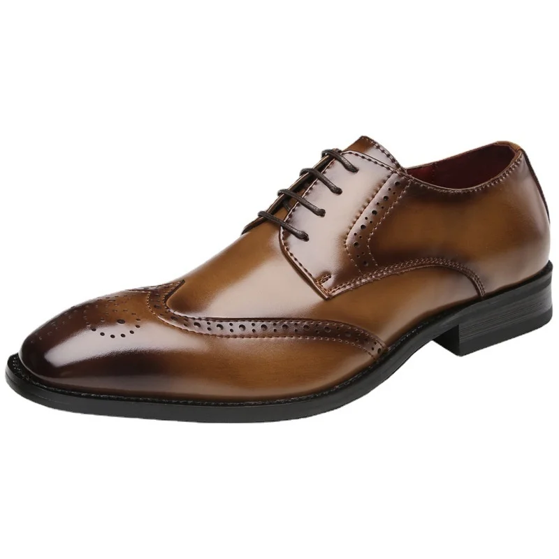 Zapatos de cuero de vestir para hombre, calzado británico de cuero tallado, con cordones, estilo Derby, puntiagudos, Oxford, para fiesta, oficina y boda, novedad de 2022