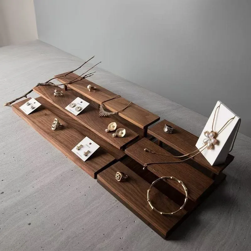 Wooden Jewelry Showcase Holder Necklace Bracelets	Display Stand Jewellery Rings Trinket Storage Rack Multilayer Organizer Tray