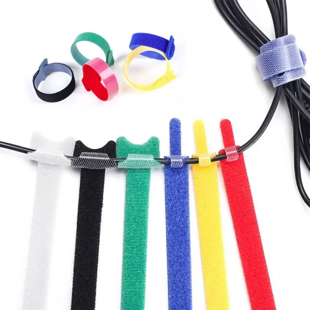 50pc Releasable Cable Organizer Ties Nylon Strap Wire Management Adjustable T-type Hook Loop Cable Mouse Earphones Keeper Holder