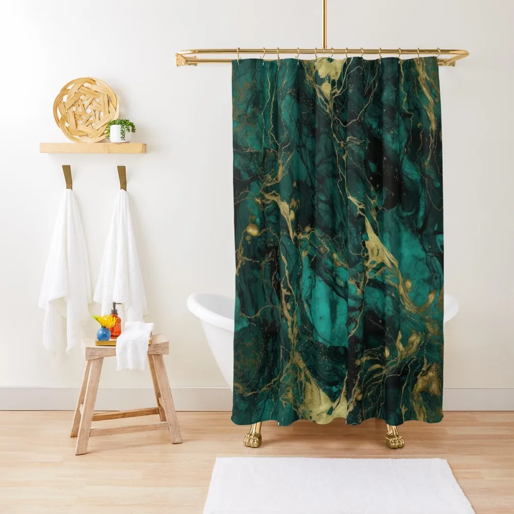 

Emerald And Gold Marble Shower Curtain Cute Shower Bathroom Fabric Anti-Mold Waterproof Shower For Bathroom Curtain