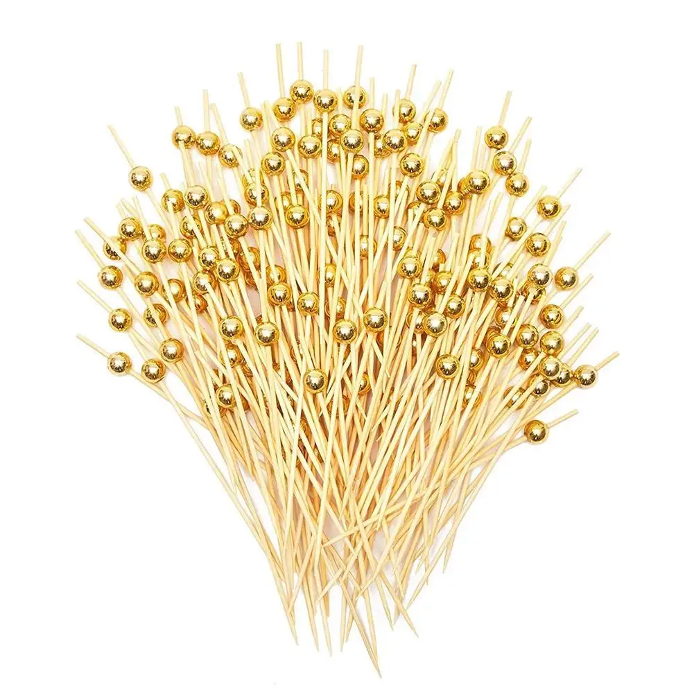 100pcs Bamboo Skewers Disposable Wooden Cocktail Picks Fruit Picks Snack Fork Skewer Wedding Party Supplies