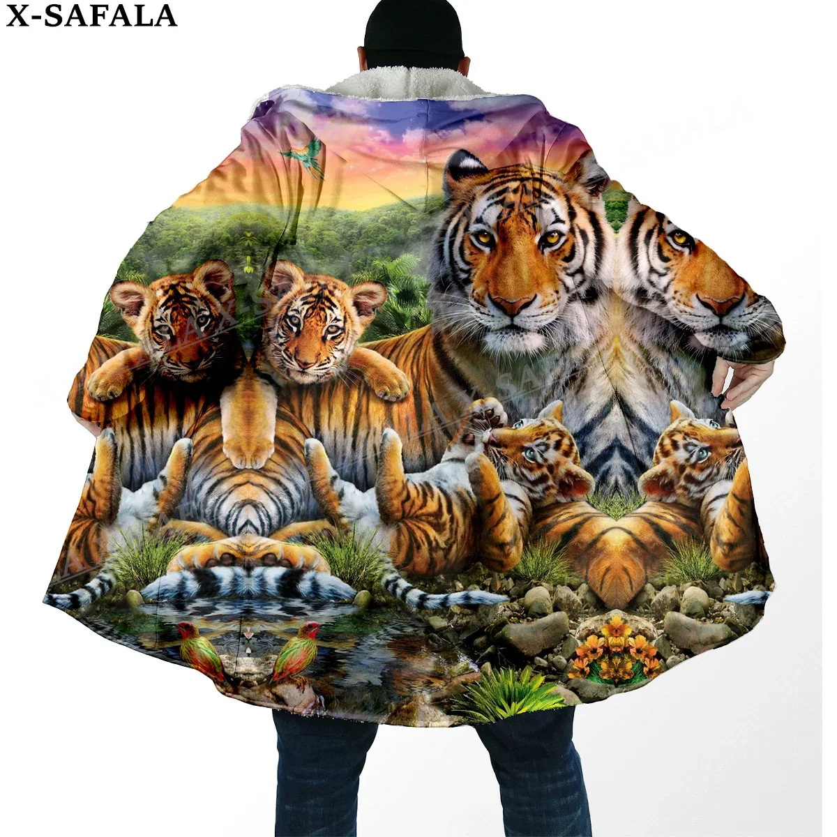 

The King White Tiger Skin Myth 3D Print Thick Warm Hooded Cloak Men Overcoat Coat Windproof Fleece Cape Robe Hooded Blanket-12