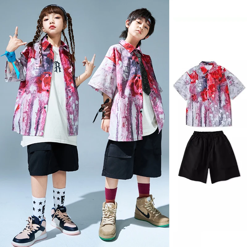 Tie Dye Hip Hop Clothes Children Streetwear Street Dance Outfit Boys Girls Loose Jazz Dancewear Festival Party Clothing DL10755