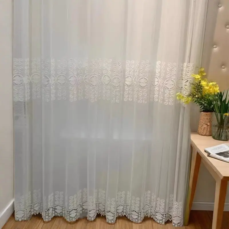 European Style Embroidered Gauze Gauze Translucent Living Room and Bedroom Window Screen White Tulle Custom Size Sheer Fashion