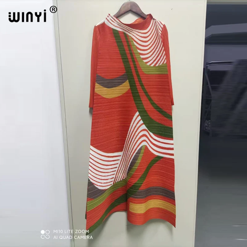 

2022 Africa Pleated Dress Women's Geometric Printing Oversized Round Neck Wild Color Contrast Casol summer fashion