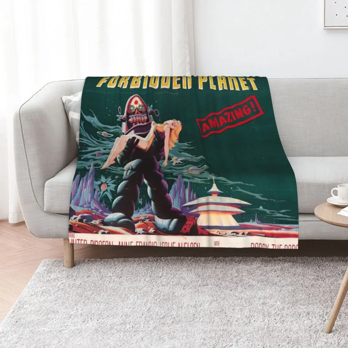 Forbidden Planet - 1956 Vintage Movie Poster Throw Blanket Summer Plaid blankets and throws Sofa Extra Large Throw Blankets