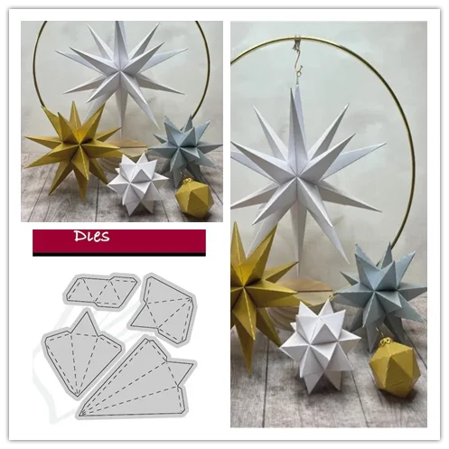 New 2023 Christmas Metal Cutting Dies Halloween Paper 3D Stars Hangings Gift Package Scrapbooking Frame Card Craft No Stamps