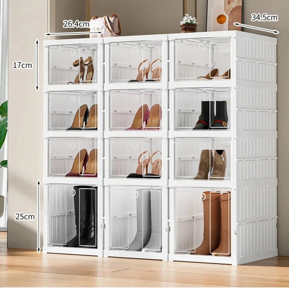 Foldable Shoe Rack Organizer Cubby For Closet Installation Free Stackable Dustproof Transparent Multi Layer Shoe Rack With Cover