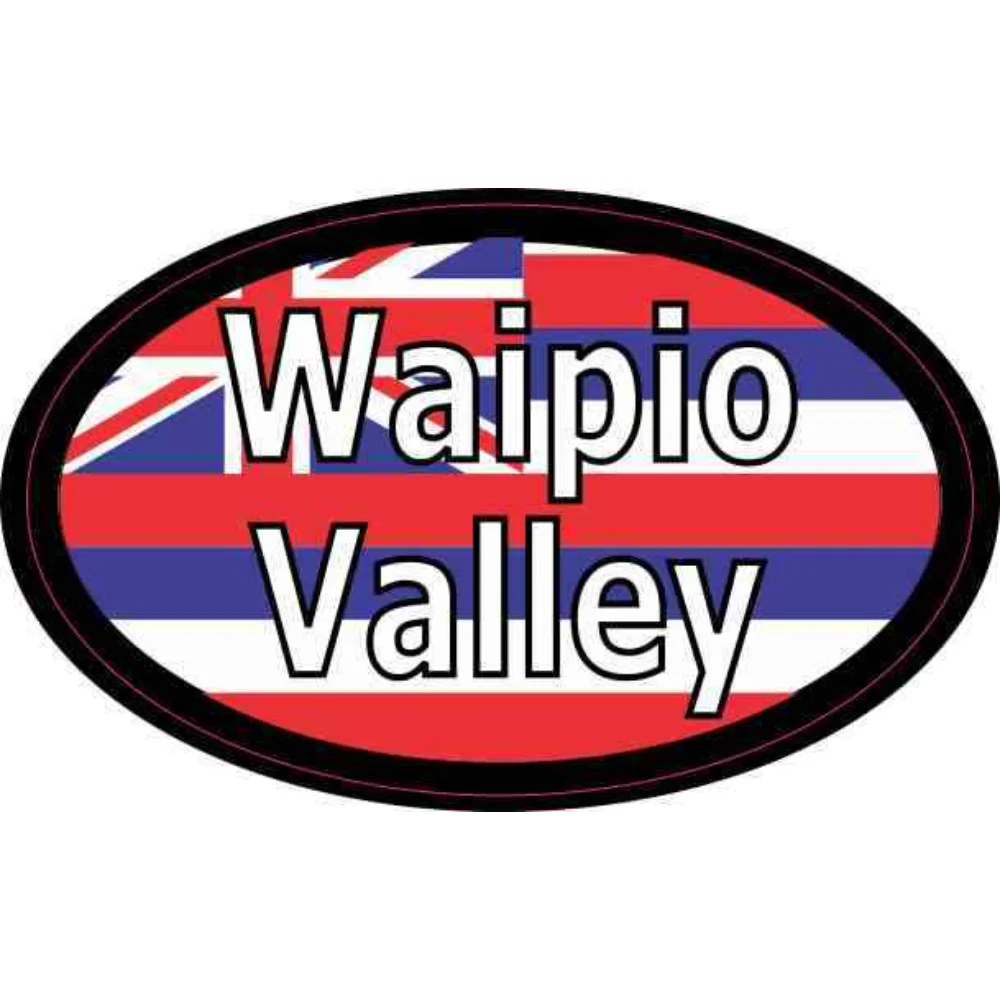 Travel Accessories Hawaii - Ovaler Hawaii-Flaggen-Waipio-Valley-Aufkleber aus Vinyl, kreatives Dekorationsmotiv