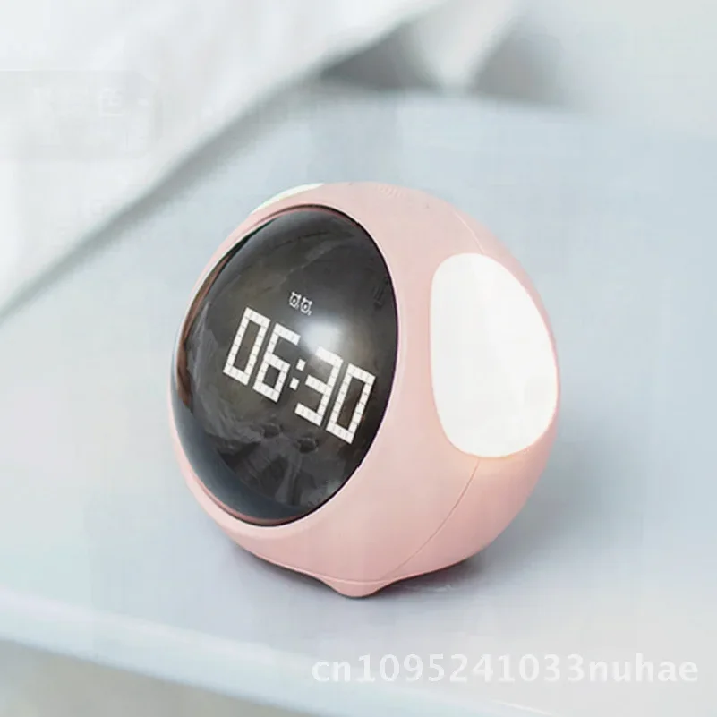 Children's LED Expression Pixel Alarm Clock Smart Luminous Digital Bedside Snooze Clock Student Modern Minimalist White/Pink