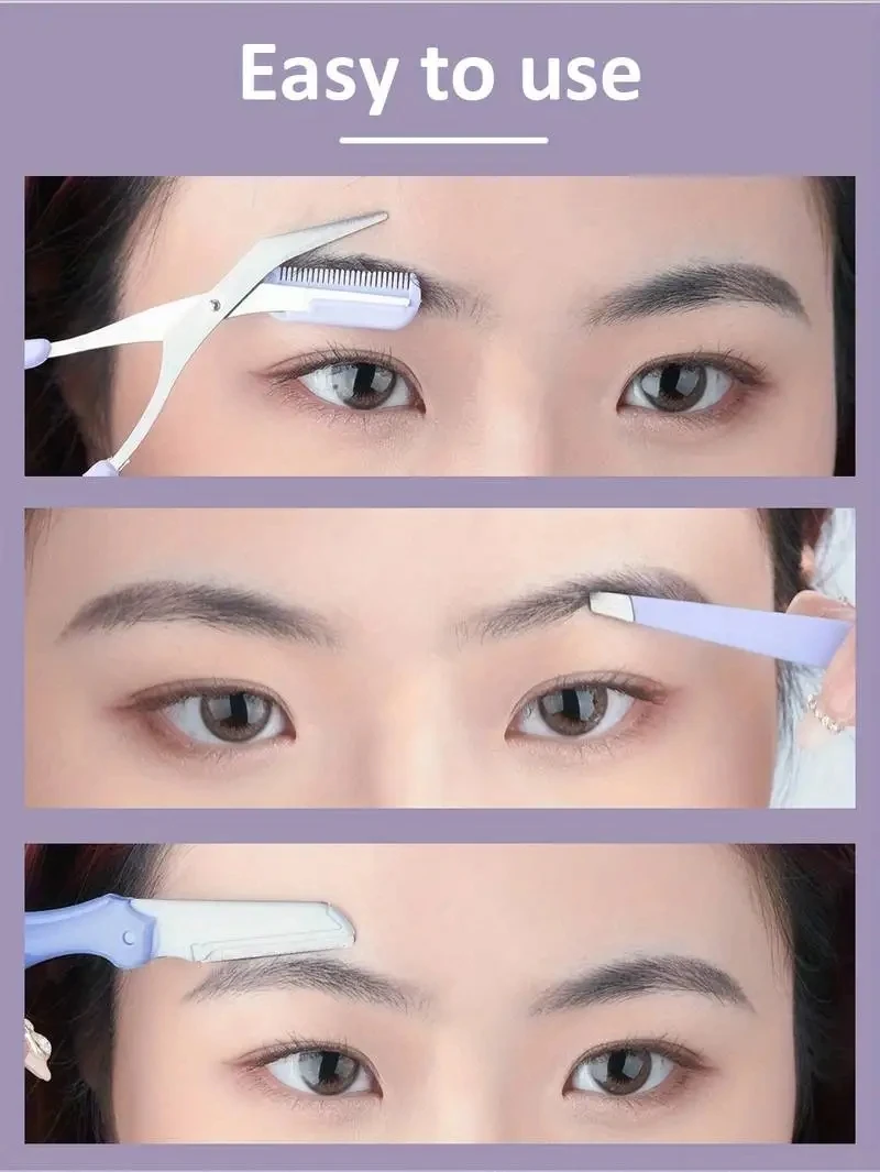 الحاجب التشذيب سكين الحاجب الوجه الحلاقة للنساء المهنية مقص حواجب مع مشط أداة قص الحواجب مكشطة الملحقات #6