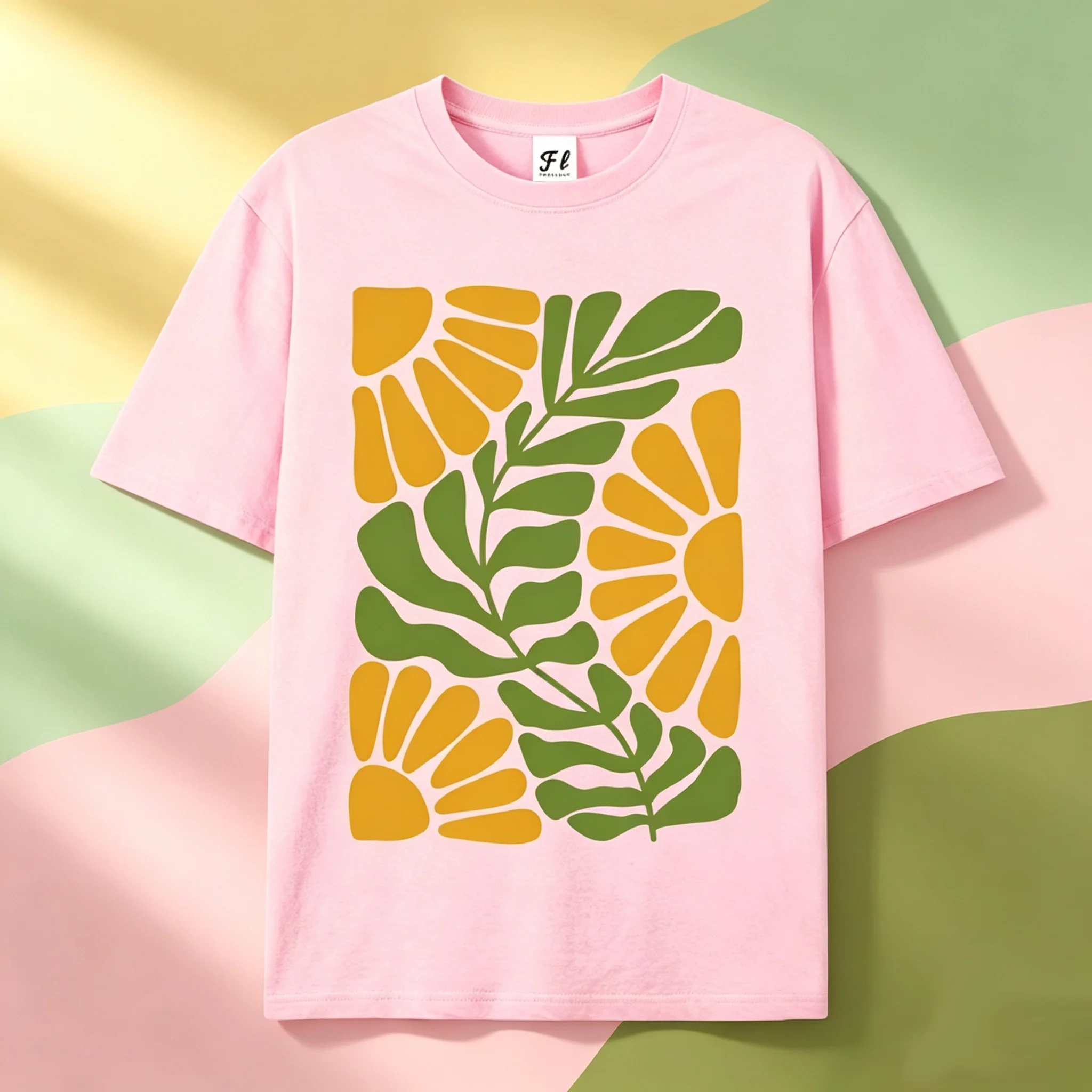 Boho Abstract Plant Leaf Graphic T‑Shirt Boho Botanical Print Women Short Sleeve Loose Casual Summer Streetwear Tops