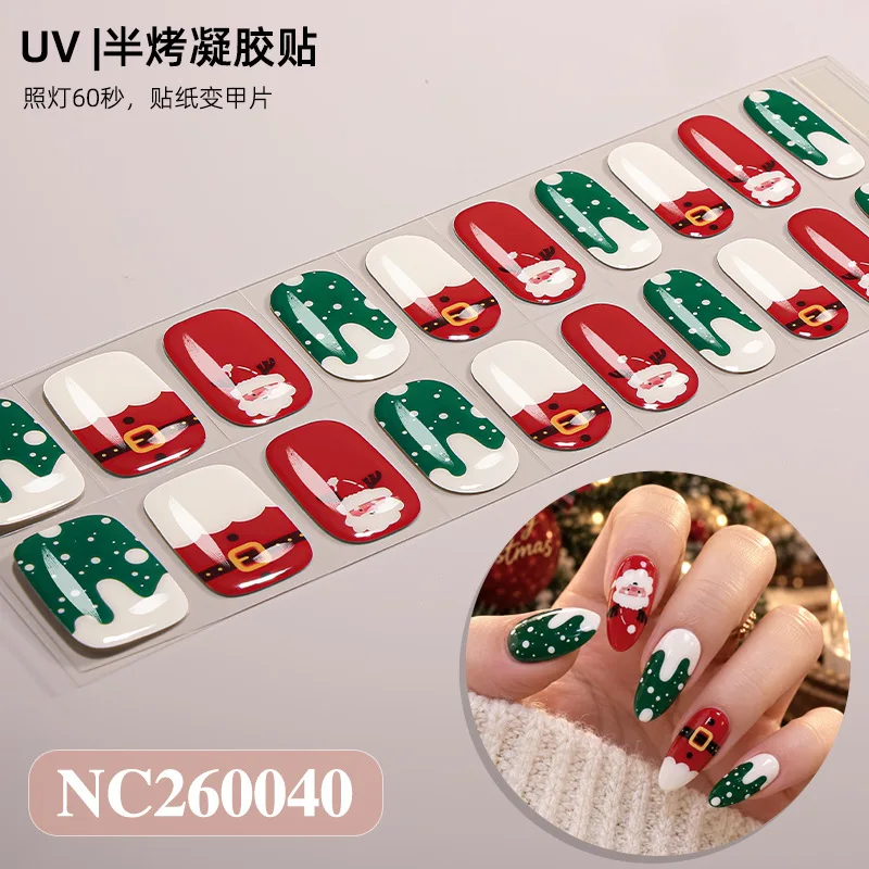 20Tips Christmas Semi Cured Nail Art Sticker Cartoon Snowflakes/Snowman Decals Waterproof Nail Wraps DIY Manicure