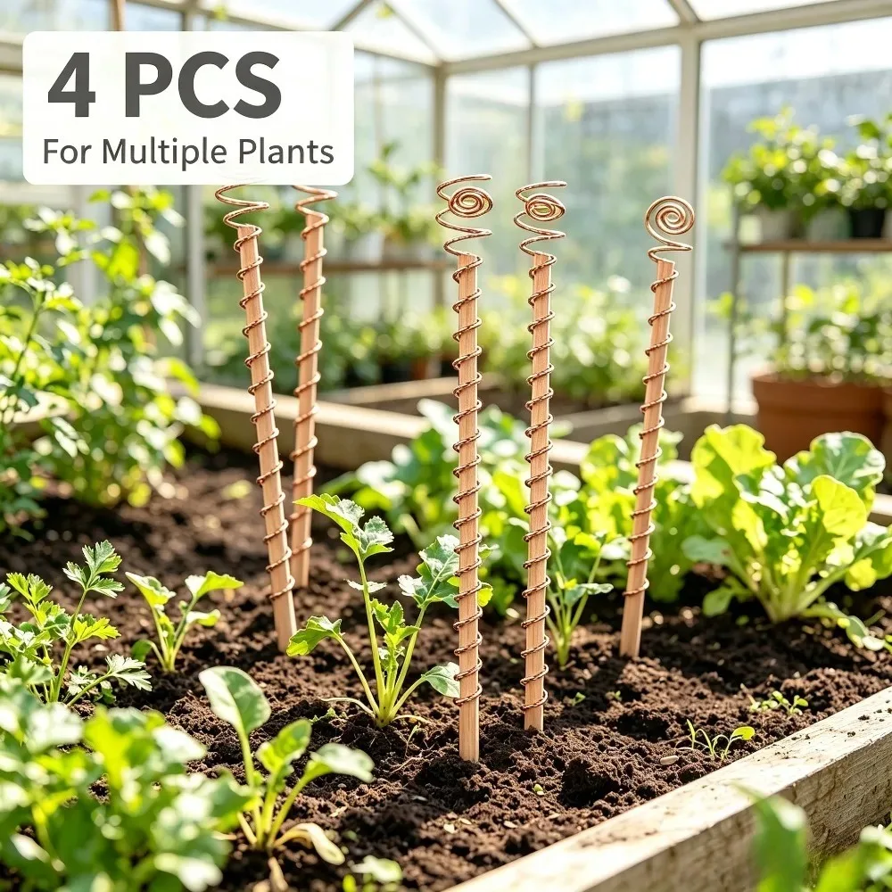 2/4/10 pcs Copper wire coil plant stakes, garden copper antenna rods, plant and vegetable climbing columns holder
