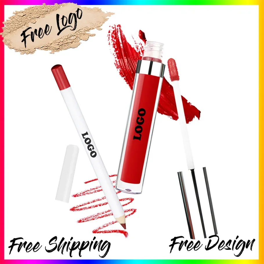 Non Stick Cup Waterproof Long Lasting Matte Lip Gloss Lip Liner Pencil Set Private Label Custom Logo Vegan Makeup Wholesale