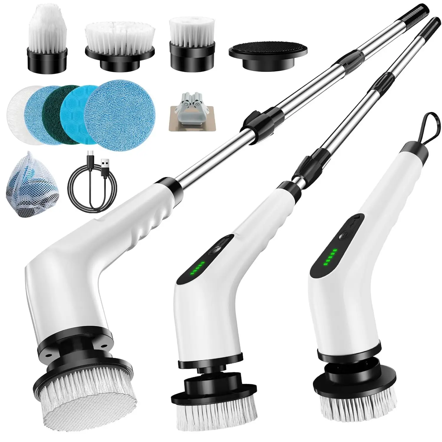 

Electric Spin Scrubber, Cordless Cleaning Brush with 8 Replaceable Brush Heads, Shower Scrubber with Adjustable Extension