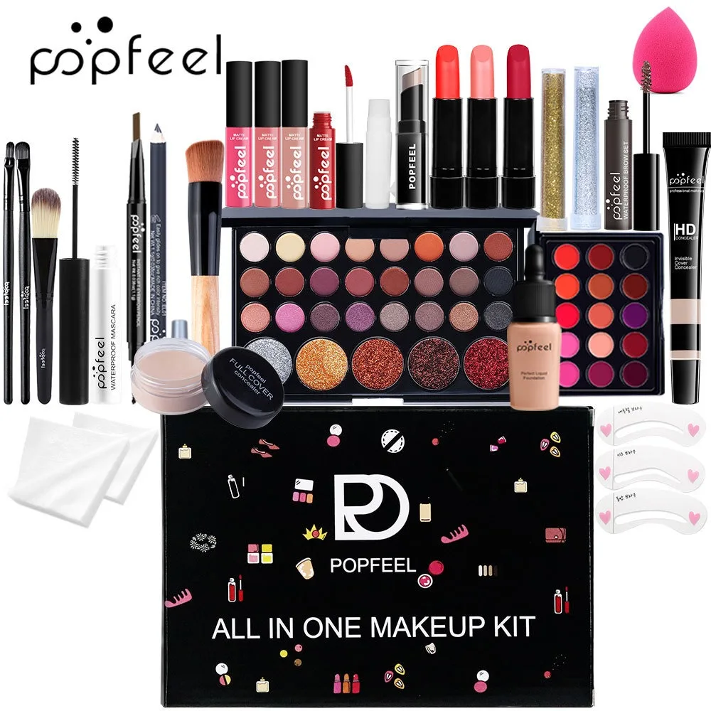 

POPFEEL Makeup Kit For Women Full Kit Eyeshadow Eyeliner Lipgloss Lipstick Makeup Brushes Mascara Eyebrow Pencil Concealer Face