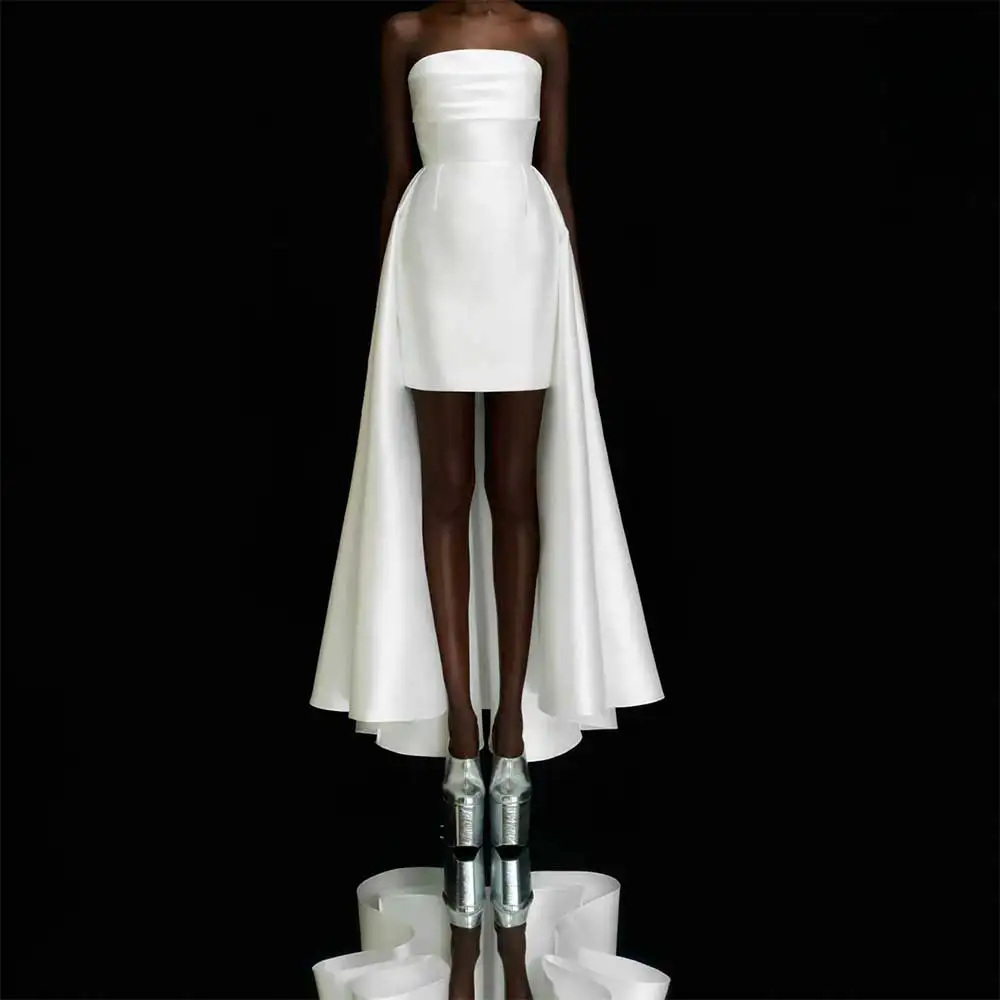 

Sexy Strapless Pleated Short Sheath Knee Length Evening Dress Women Cocktail Party Prom Dresses Elegant Formal Gowns