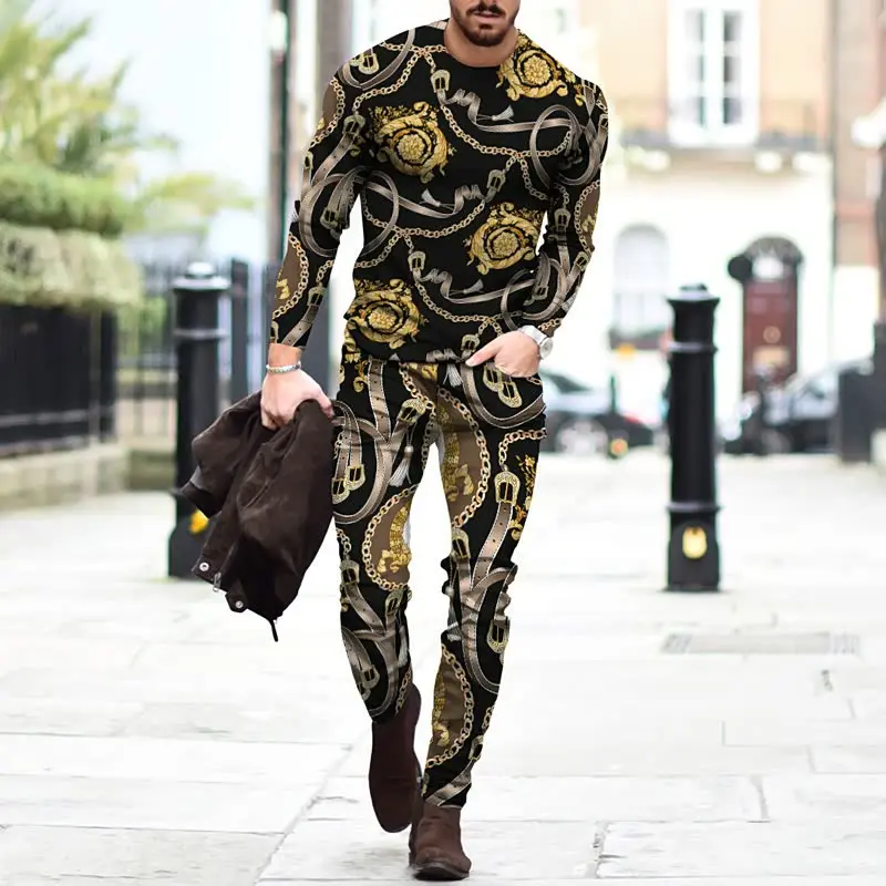 Autumn Fashion Soild Color Long Sleeve T Shirt Tracksuit Men Trousers Set Oversized Sweatpants 2 Piece Suit Sportwear 2PCS Sets