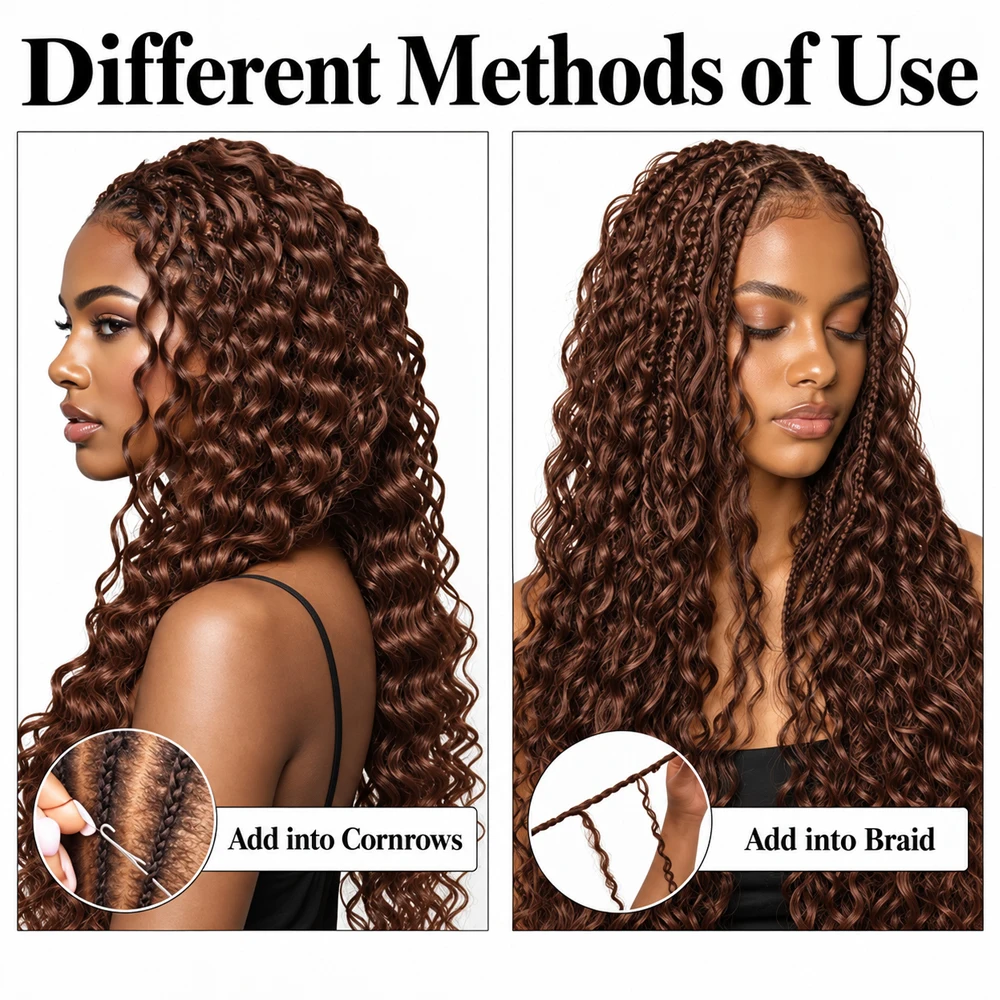 #4 Brown Deep Wave Crochet Human Hair Miracle Knots Feather Crochet Pre Separated Braiding Hair Virgin Remy Soft Natural Wavy Texture Lightweight Knotless Boho Protective Hairstyle For Women Hair Extensions - view 6