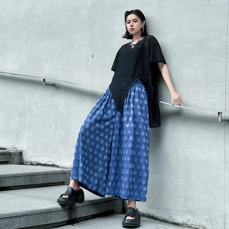 Tannt النساء بانت موضة اللون مطابقة عالية الخصر واسعة الساق النساء السراويل عادية فضفاض مباراة كل نقطة امرأة بنطلون 2025 #3