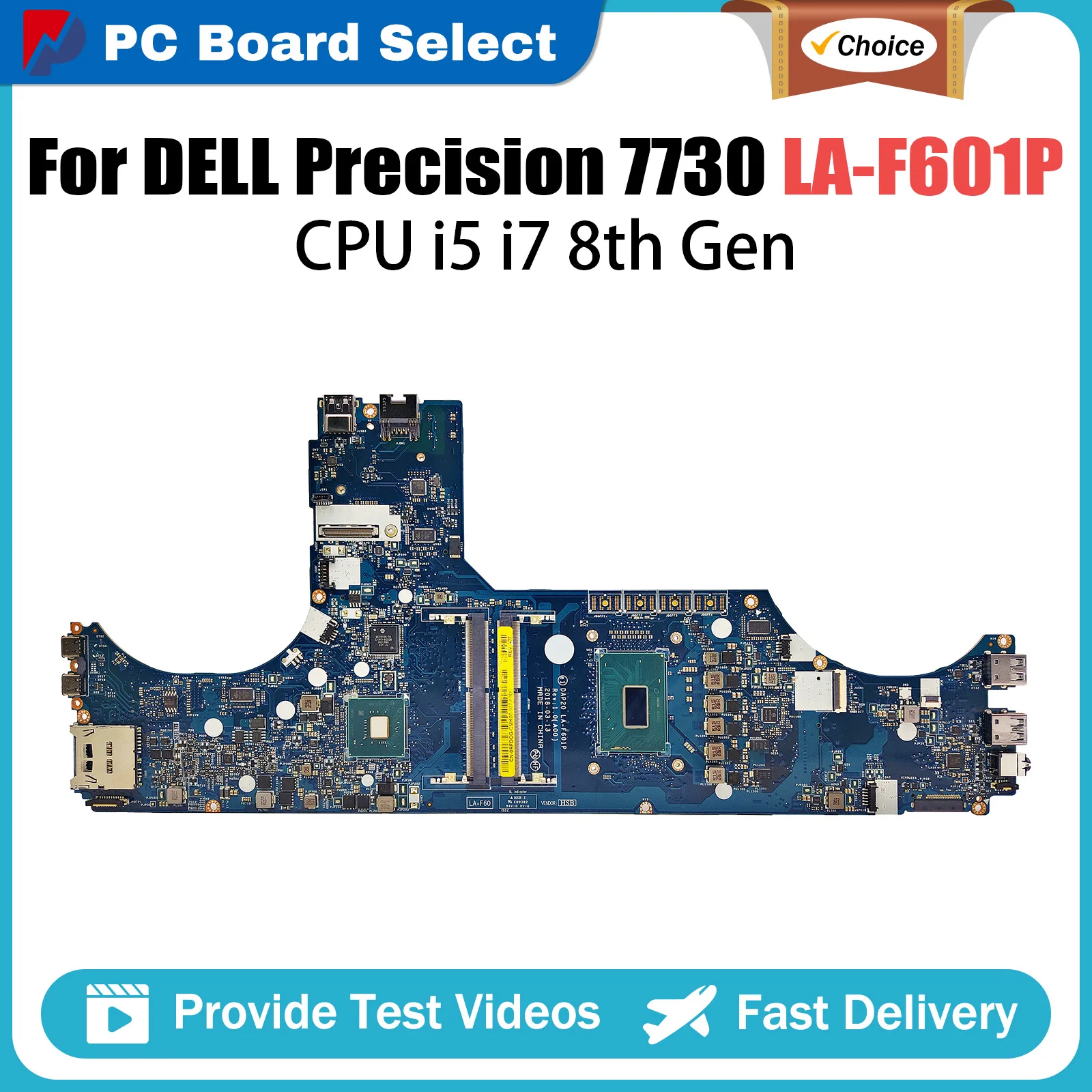 

Материнская плата для ноутбука Dell Precision 7530 LA-F591P 02NRRM 0Y0MPW 0XPVX4 0XM3HC i5/i7 i9, материнская плата 8-го поколения, протестирована 15
