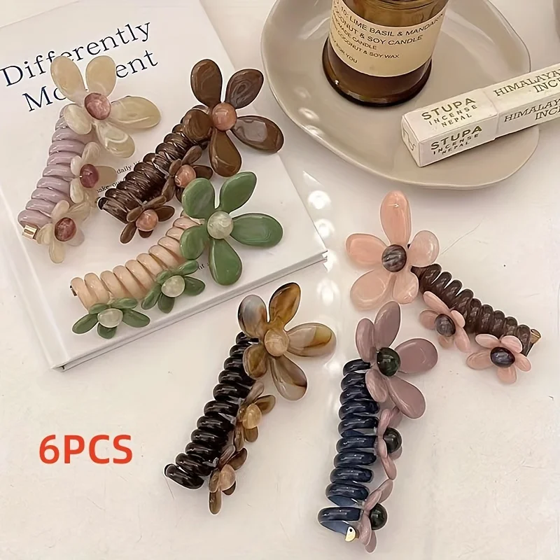 

Женский комплект из 6 предметов с цветочным принтом и пузырьками, элегантная и милая спиральная эластичная повязка на голову, идеально подходит для подарков на день рождения