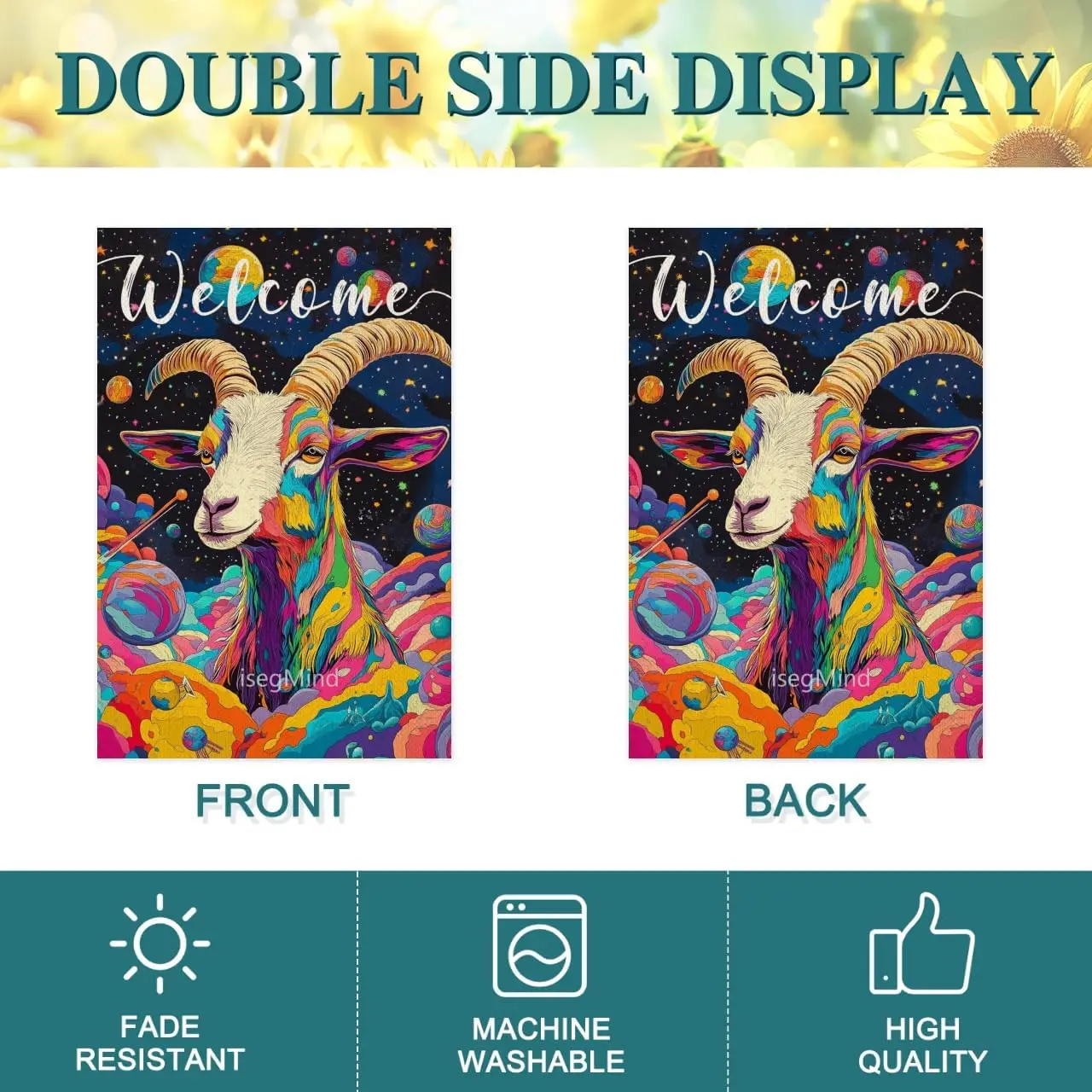 علم حديقة الماعز الملون مقاس 12 × 18 بوصة بتصميم كوكب نابض بالحياة على الكتان، علم ساحة الترحيب في الهواء الطلق للمنزل في الهواء الطلق علم زهرة FFI