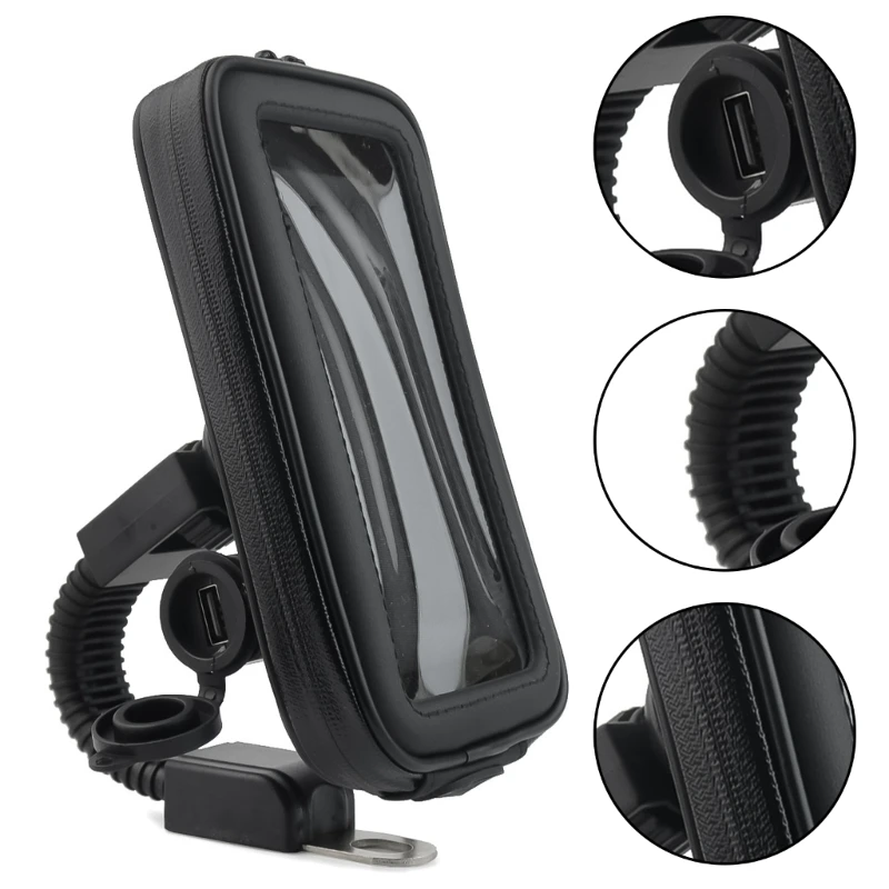 Y1UB Motorbike Rearview Phone Holder Motorcycle Phone Bag 360 Degree Rotating