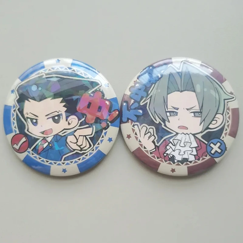 Anime Ace Attorney Phoenix Wright Phoenix Wrigh Cosplay Brooch 58MM Round Metal Badge Backpack Pins Jewelry Accessories