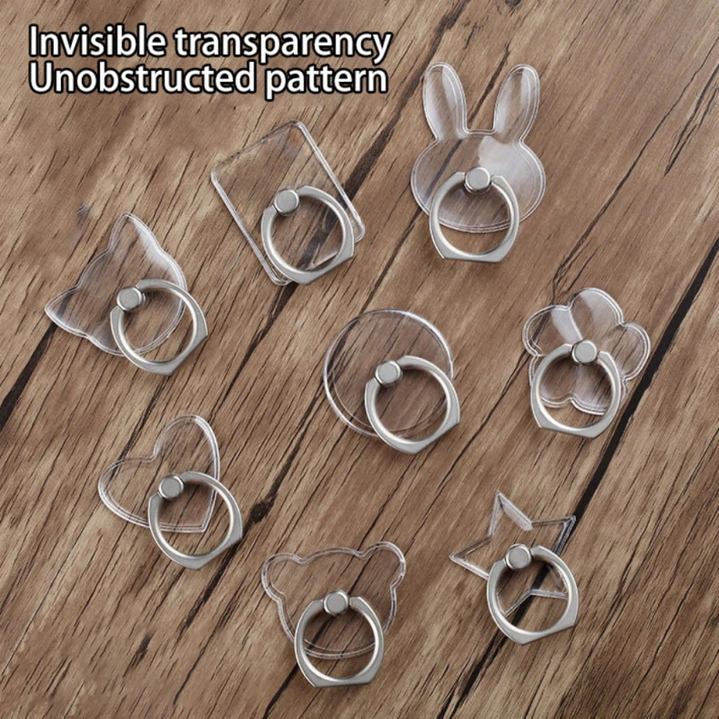 1pcs Transparent Crystal Mobile Phone Ring Buckle 360 Metal Ring Mobile Phone Bracket Creative Transparent PC Acrylic