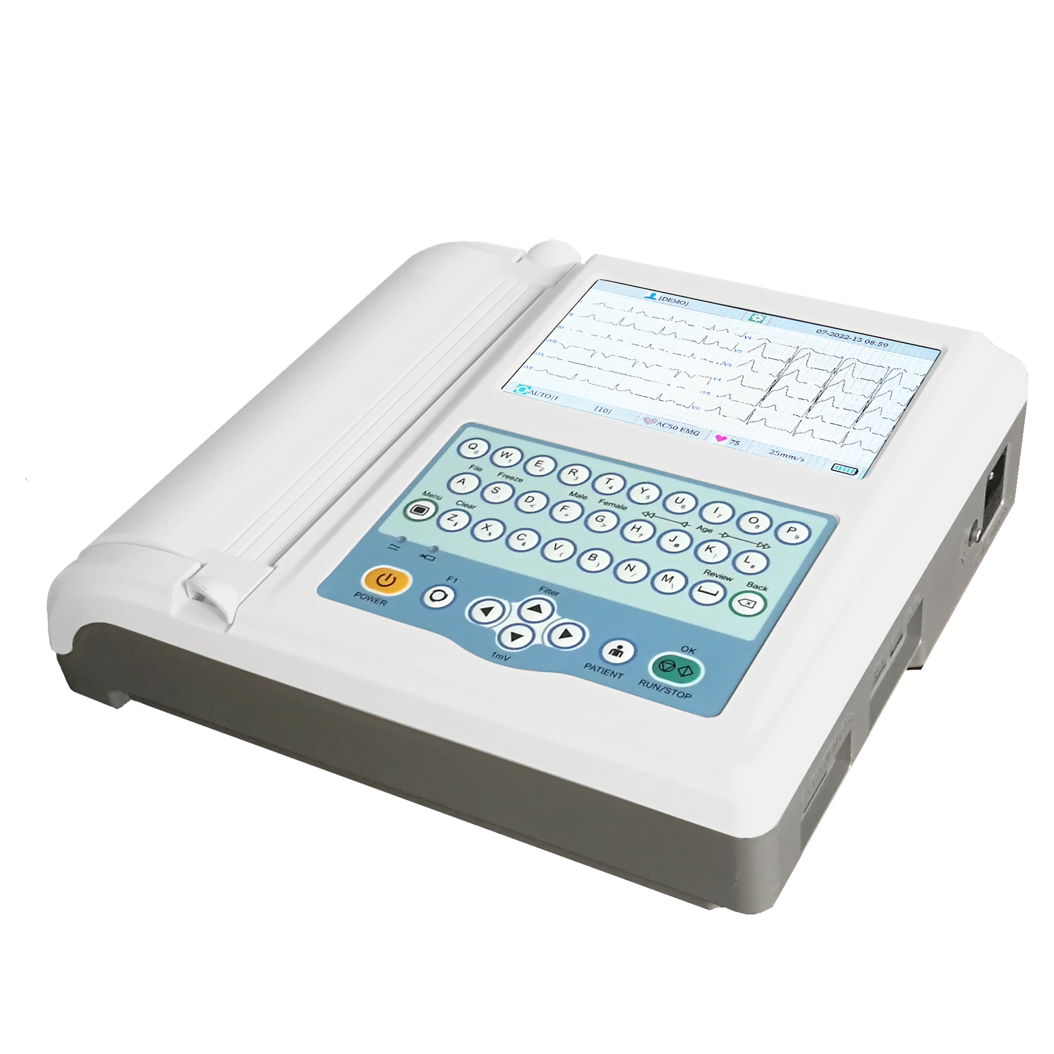 

Medical Device Digital 7 Inch Color LCD Auto Manual Rhythm Store 12 Lead Channel Portable Electrocardiograph Machine