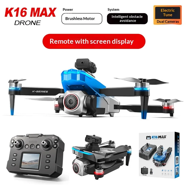 

Дрон K16 с бесщеточным двигателем, HD-камерой для аэрофотосъемки, пультом ДУ с экраном, функцией обхода препятствий, длительным временем полета, складной радиоуправляемый квадрокоптер