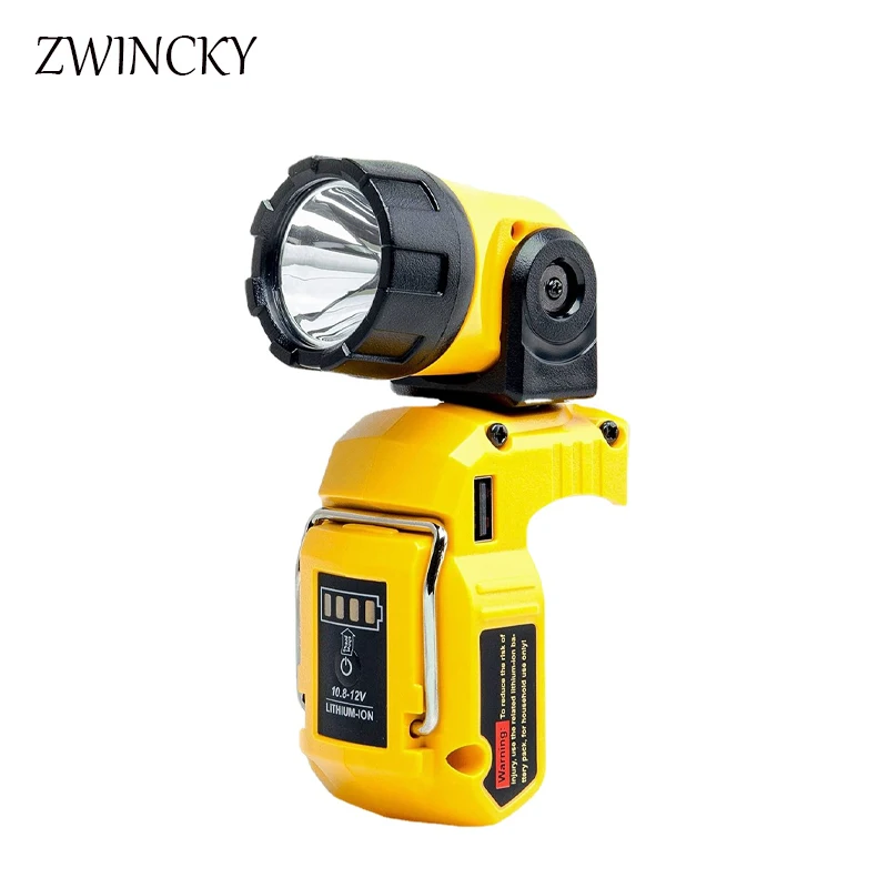 ZWINCKY Portable Spotlight LED Warning Light Work Lamp Flashlight USB Charger for Dewalt DCB120 10.8V 12V Li-ion Battery Yellow