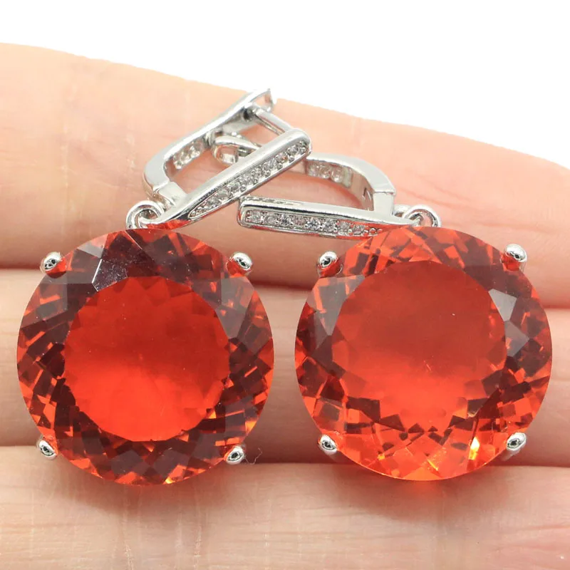 

Buy 4 Get 1 Free 35x20mm Big Round Gemstone 16g Orange Spessartine Garnet London Blue Topaz CZ Silver Earrings