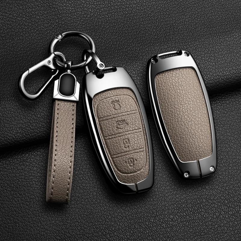 Suitable Alloy Leather Car Key Case Cover For Hyundai Sonata Sel Ev 6 Ev 8 IONIQ 5 Nexo DN8 Fe Tucson Sonata Staria NX4 Ioniq