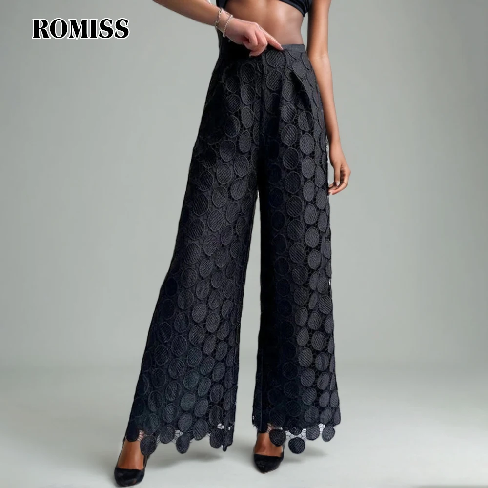 

ROMISS Patchwork Dot Design Pants For Women High Waist Loose Solid Folds Hollow Out Casual Spring Trousers Female 2024 Clothes