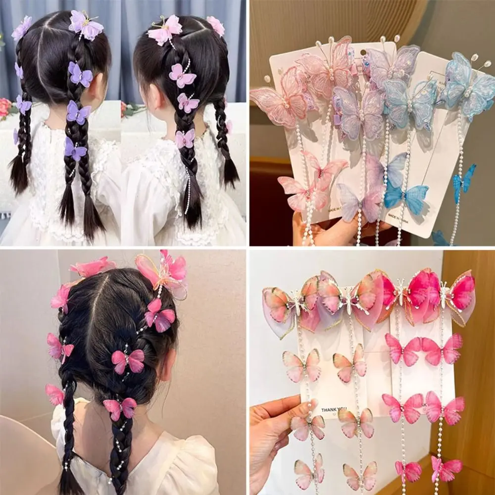 Forcina intrecciata con perle a rete dolce Copricapo colorato Catena per capelli intrecciata Accessori per capelli Mollette per ragazze con nappe