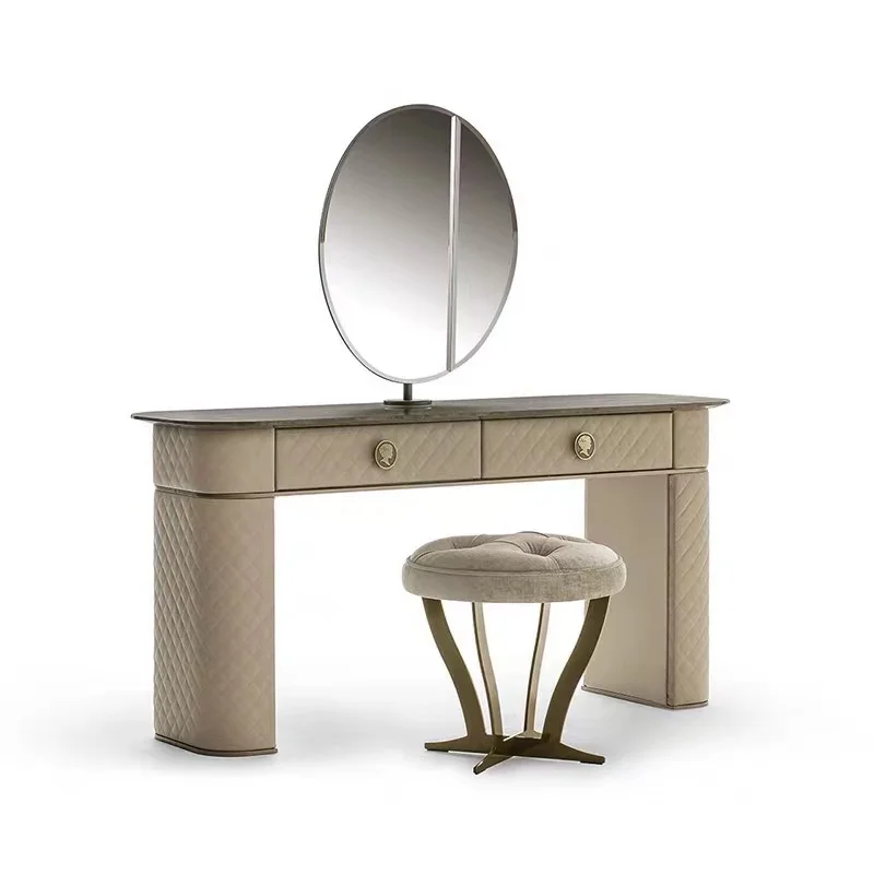 

Italian Minimalist Solid Wood Dressing Table Light Luxury and Simplicity Soft Bag Combination Furniture