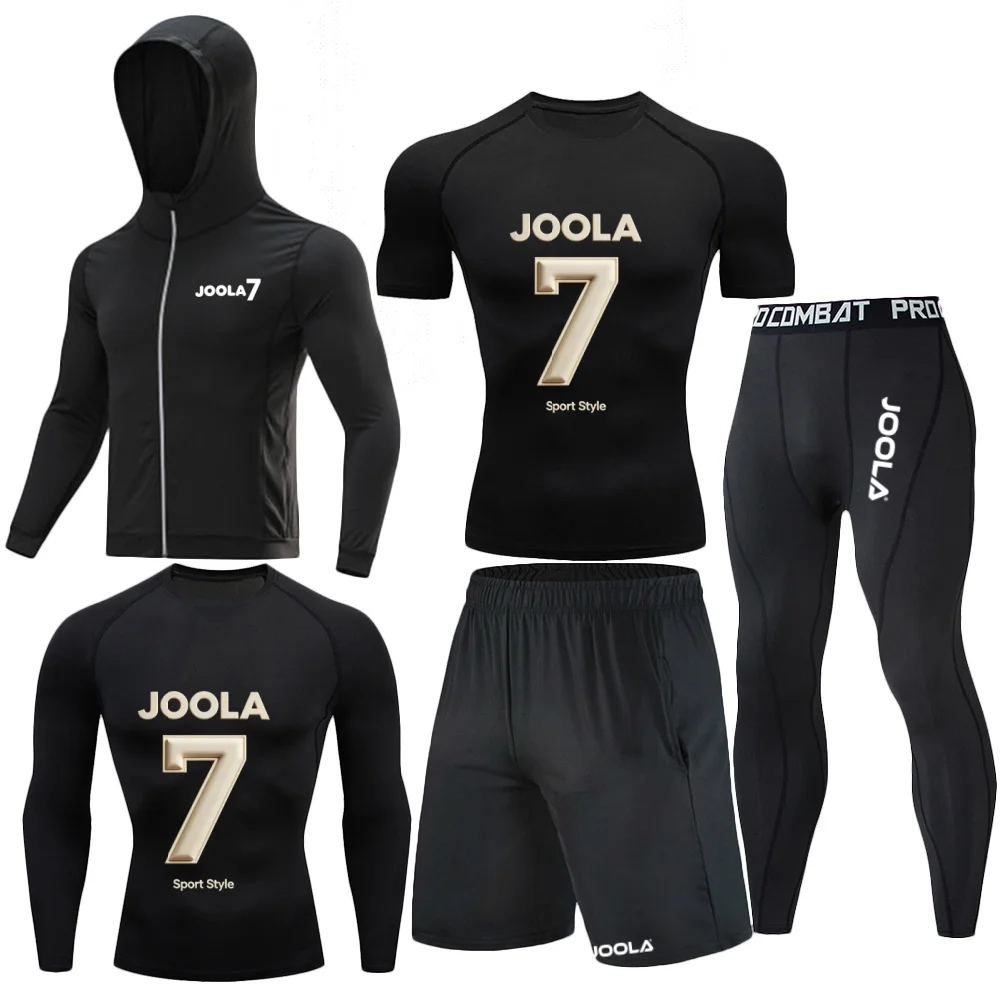 NEW JOOLA 7 Print 5Pcs Sportswear Set Men Quick Dry Hoodie T-Shirt Shorts Leggings Training Suit