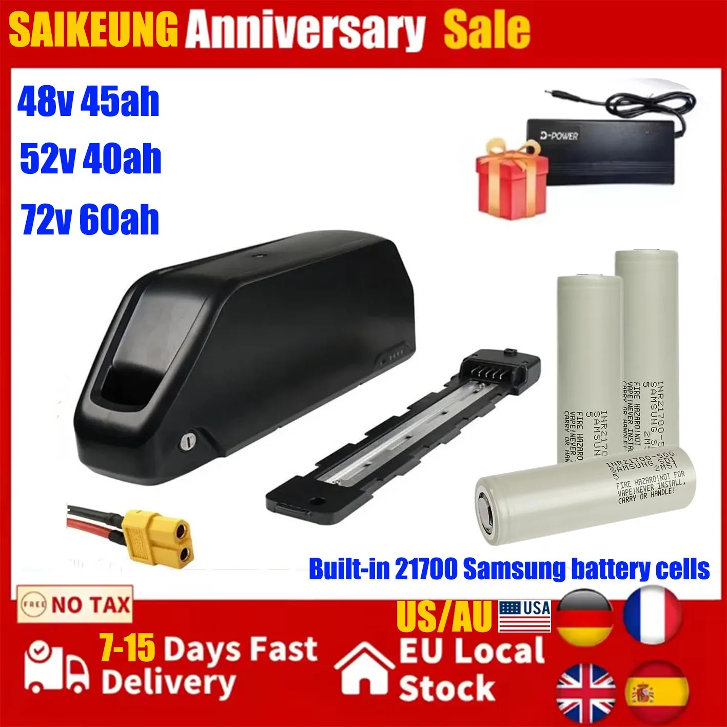 

Электровелосипед 60В 72В 2000Вт Hailong Polly DP7 36В 48В 52В EBike 30Ач DownTube 25 40Ач 50Ач 60Ач Аккумулятор 21700 Мотор Bafang 3000Вт