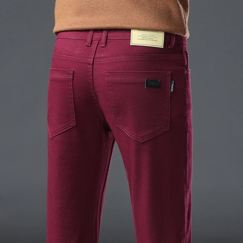 Wine Red Jeans Men Fashion Casual Classic Style Business Straight Slim Fit Trousers Male Advanced Pants 6 Colors Plus Size 28-44 - Image 5