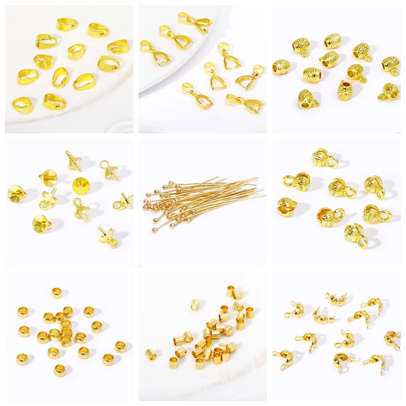 18K vergoldete 1,5/2/2,5/3/4mm Quetschperlen Messing Kugel Crimp End Perlen für Schmuckherstellung Zubehör DIY Armbänder Zubehör – Detail 2