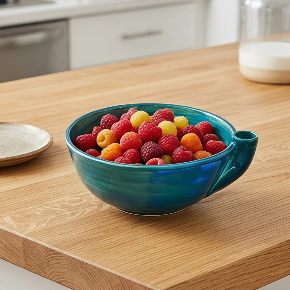 Ceramic Self Spinning Berry Washing Bowl with Drainage Fruit Washer Spinner for Home Kitchen Cleaning Berries Vegetables