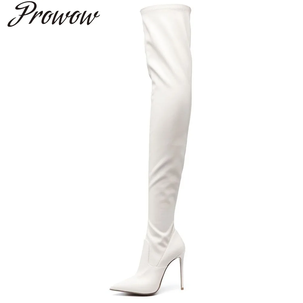 

Модные однотонные сапоги выше колена на тонком каблуке с острым носком, женская обувь Zapatos Mujer